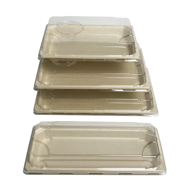 EcoQuality Large Compostable Sushi Trays with Lids - Natural Sugarcane  Bagasse Take Out Sushi Container - Biodegradable Disposable Sushi Plate  with