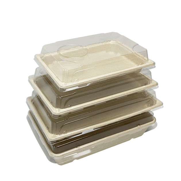 EcoQuality Large Compostable Sushi Trays with Lids - Natural Sugarcane  Bagasse Take Out Sushi Container - Biodegradable Disposable Sushi Plate  with